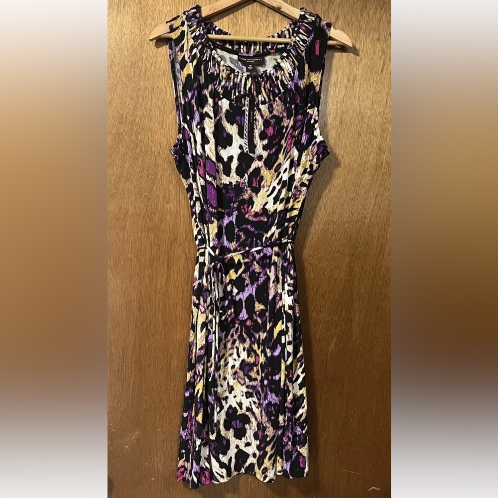 DANA BUCHMAN WOMENS SLEEVELESS PURPLE ANIMAL PRINT DRESS Plus Size 1x 14/16 NWT